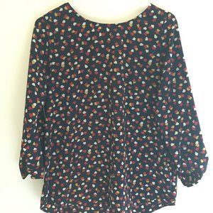 Everly Navy Flower Hearts Blouse
